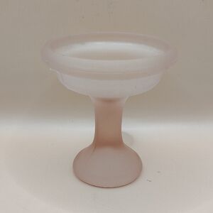 Vintage Light Pink Frosted Depression Glass Pedestal Candle Holder 3 3/4" Tall